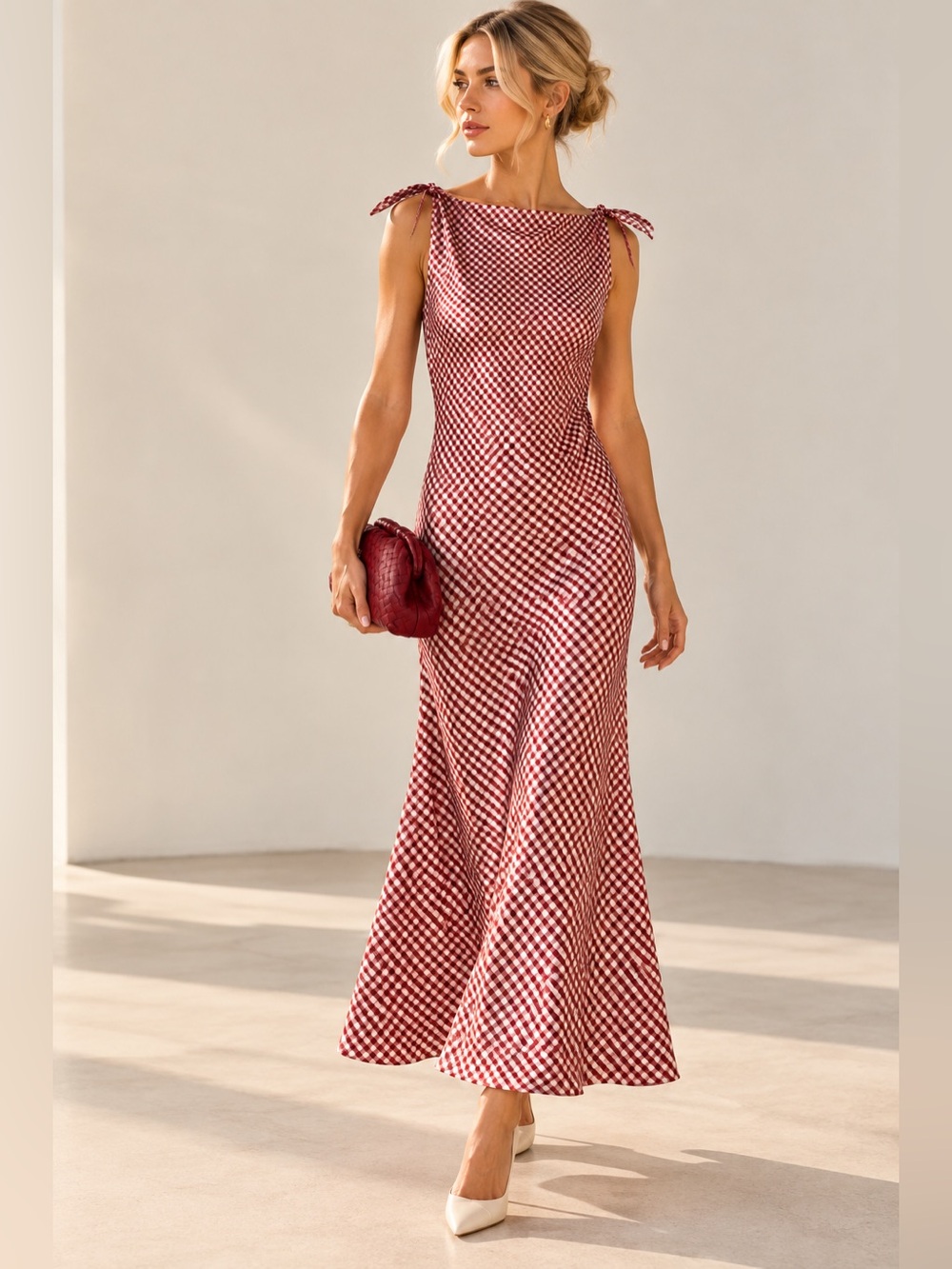 Gorgeous Caroline Constas Red Gingham Tie-Shoulder Dress (Doen Mariselle)